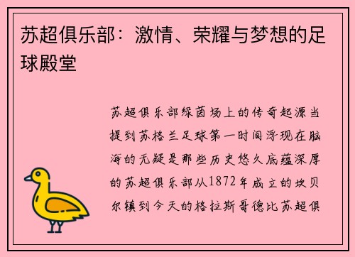 苏超俱乐部：激情、荣耀与梦想的足球殿堂